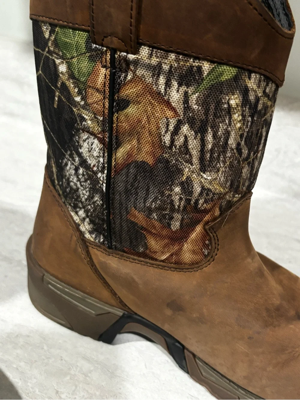 Rocky Brown Leather Work Boots with Realtree Camouflage Shaft